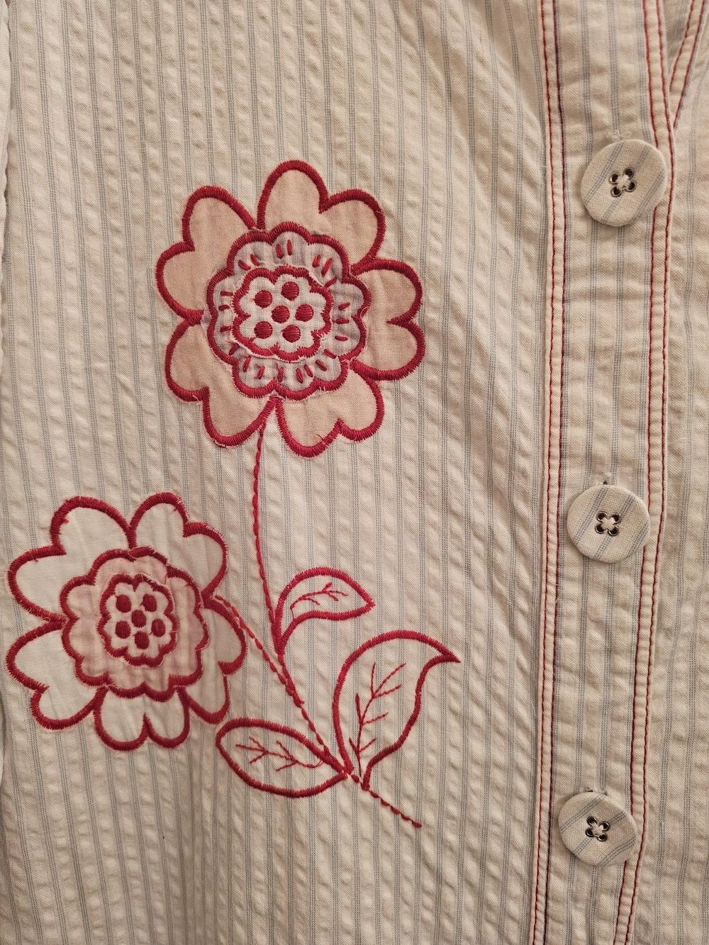 Free People White Striped Dress with Red Floral Embroidery - Picture 4 of 7